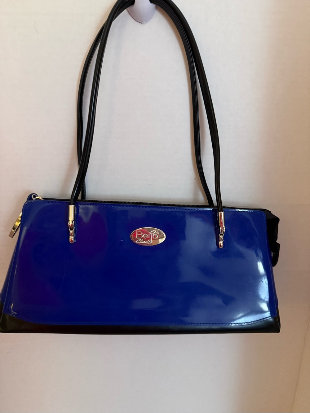 Beijo Royal Blue Patent Shoulder Bag with Black Trim